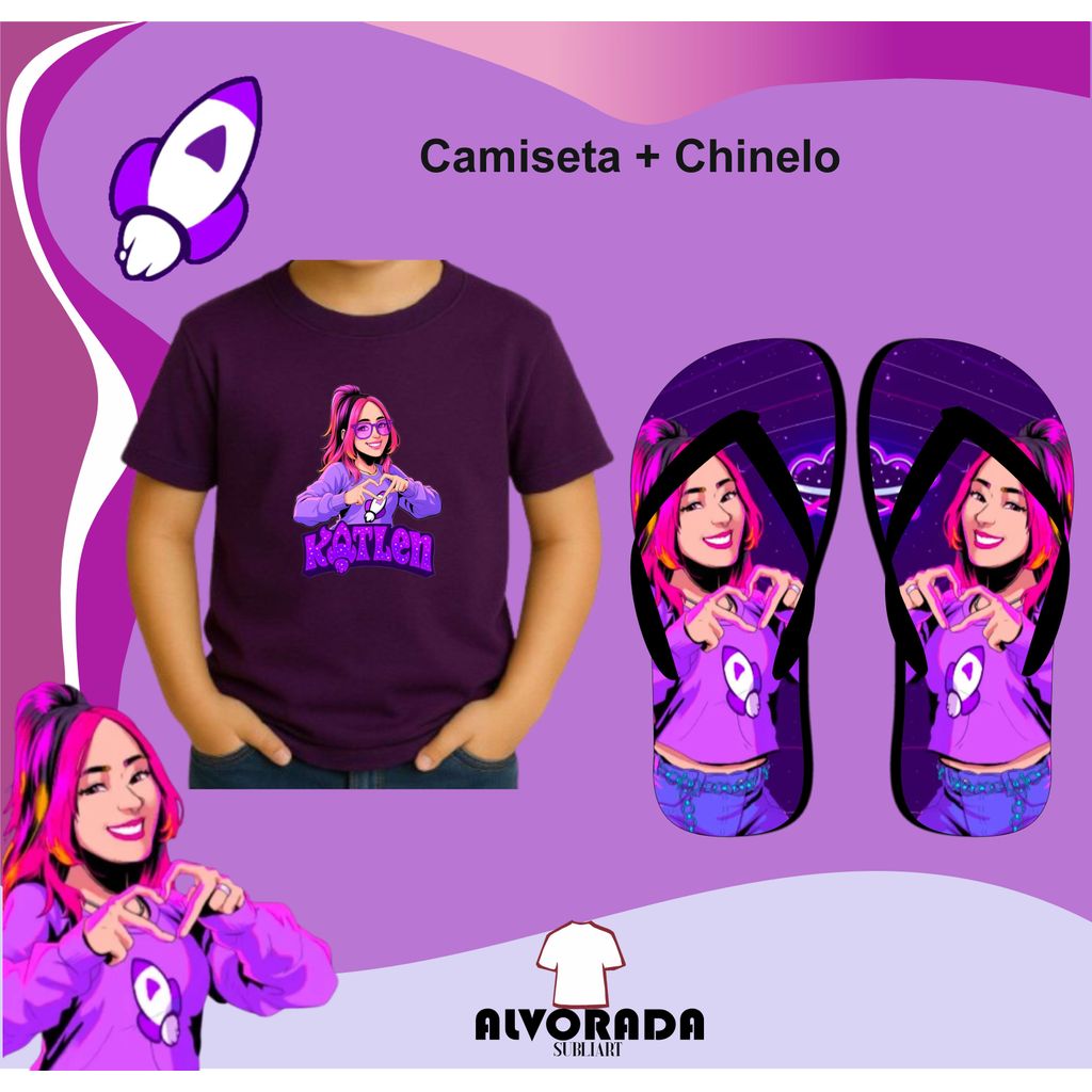 Katlen Katlenof Ketlen  Kit Infantil  Promoção Camiseta 100% Algodão + Chinelo Sublimado Youtuber