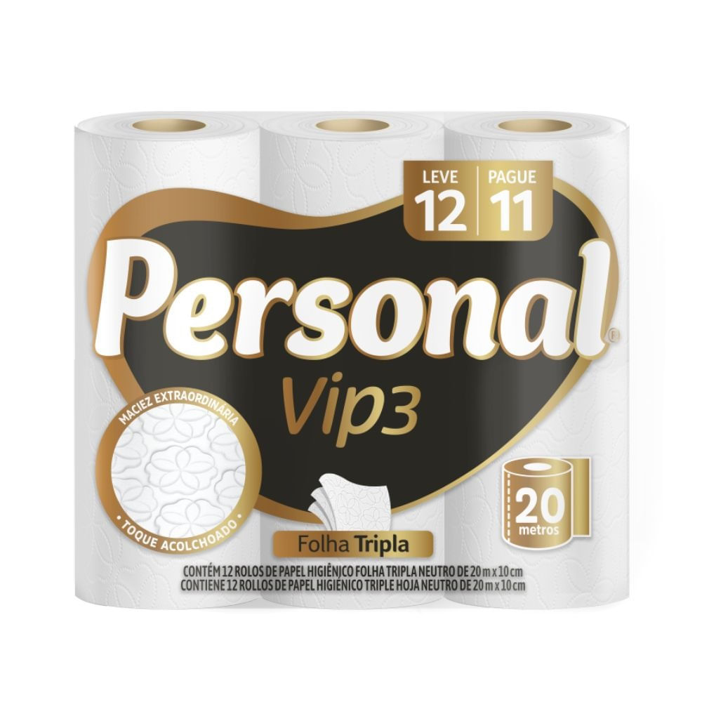 Papel Higiênico Personal Vip Folha Tripla Neutro 20m 12 Unidades em Oferta na Shopee