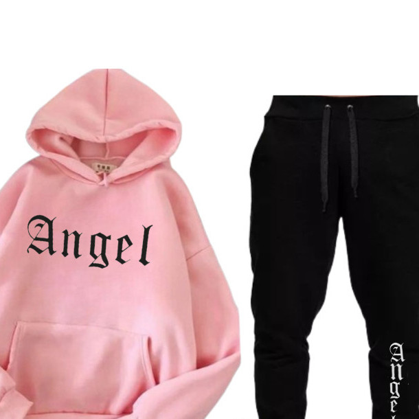 Conjunto Moletom Feminino Angel Blusa De Frio Canguru + calça Moletom Estampado Angel Anjos Tumbrl Com Bolso e Capuz