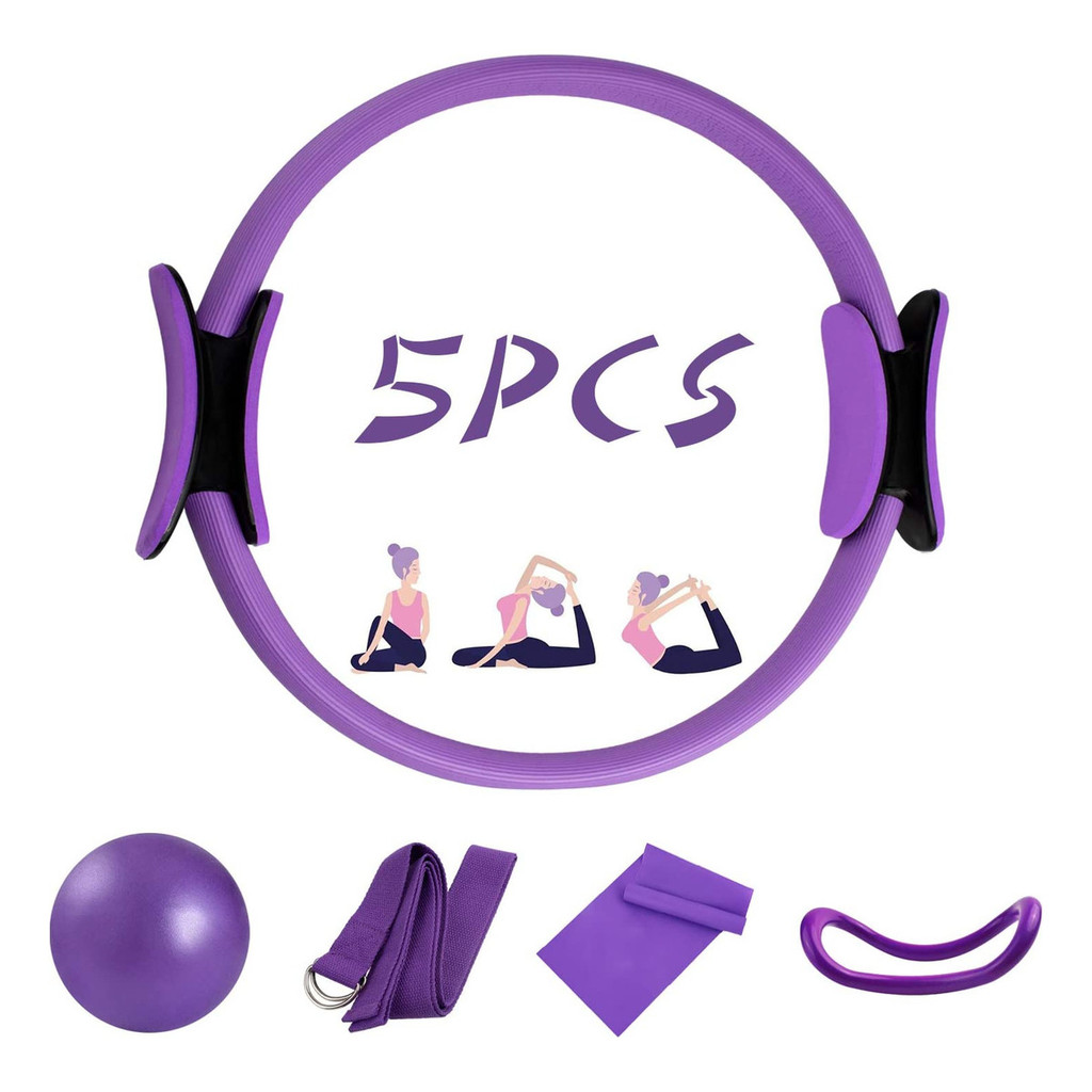 Kit Pilates 5 Peças Combo Anel Pilates Faixa Elástica Alongamento Treino Funcional