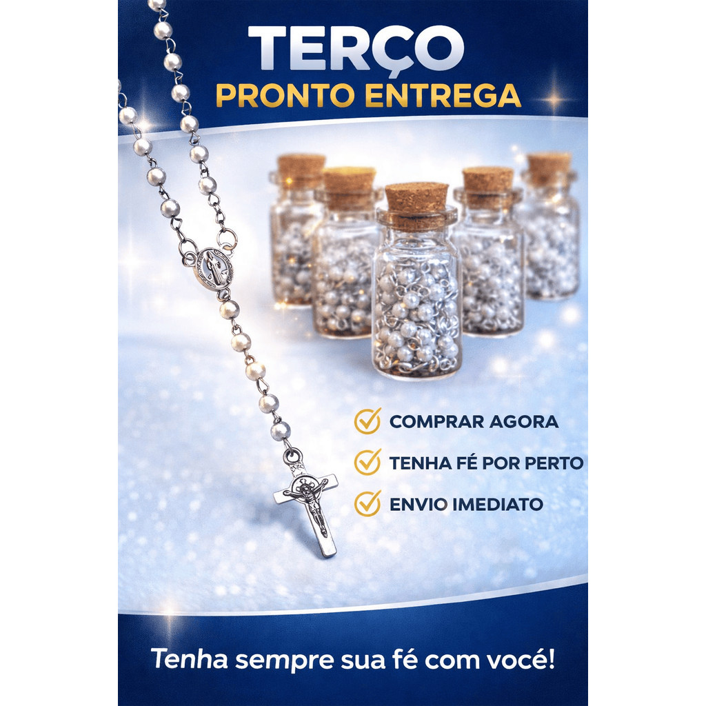 Terço Prata Devocional Aço Inoxidável Símbolo de Proteção e Espiritualidade
