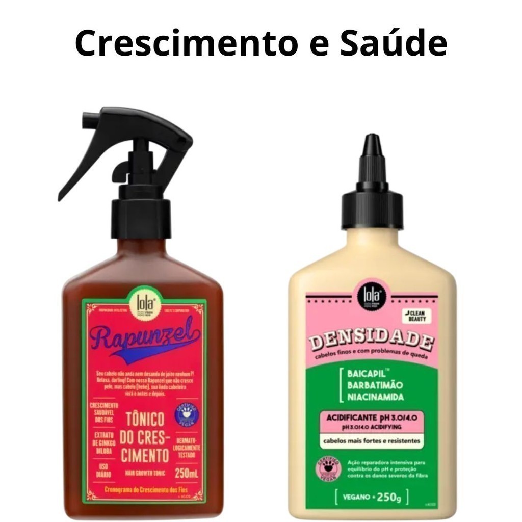 Kit Crescimento e Saúde – Tônico Rapunzel 250ml + Acidificante 250g Lola Cosmetics