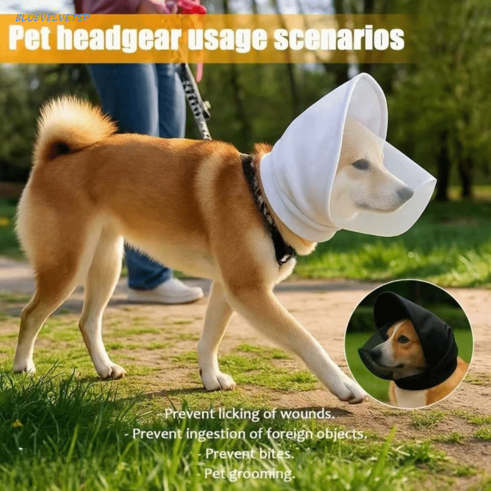BLUEVELVETSP Máscara Protetora Para Cães , Véu Protetor De Orelha , Arnês Malha Respirável , Capa Cabeça De Animais De E