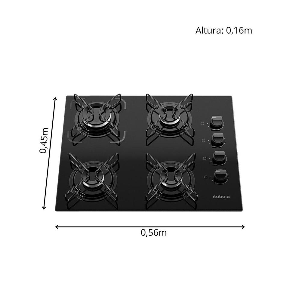 Cooktop Itatiaia 4 Bocas Essencial a Gás Bivolt Mesa de Vidro Preto Acendimento Automático Movelove · foto 2