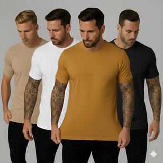 Kit 4 Camisetas Malha Peruana Algodão Elastano Cotton Pima 40.1 Premium Confortável Durável 40.1 Masculina em Oferta na Shopee