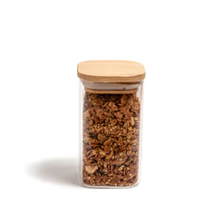 Pote de Mantimentos Quadrado Flat 250ml Tampa Bambu - Oikos