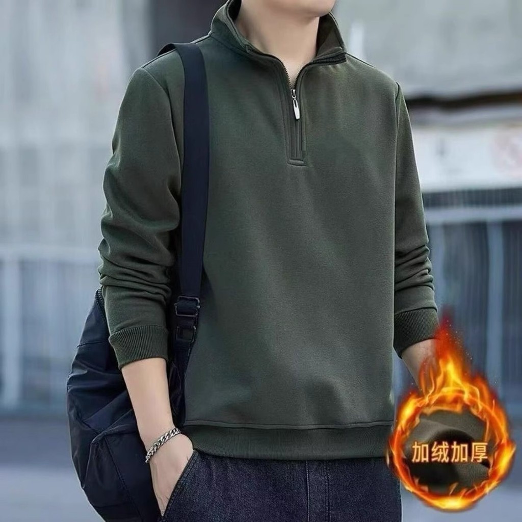 Masculino meio zíper gola alta moletom forro de lã engrossado Casual manga comprida