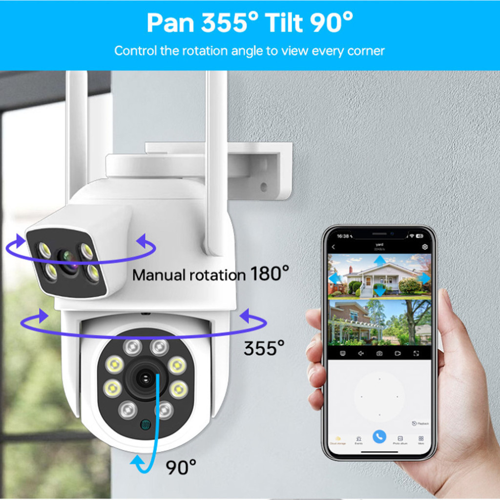 KIT Câmera De Segurança Lente Dupla IP66 Wi-Fi 360° Sensor Movimento Visão Noturna+MICROSD 16GB  Orbitta