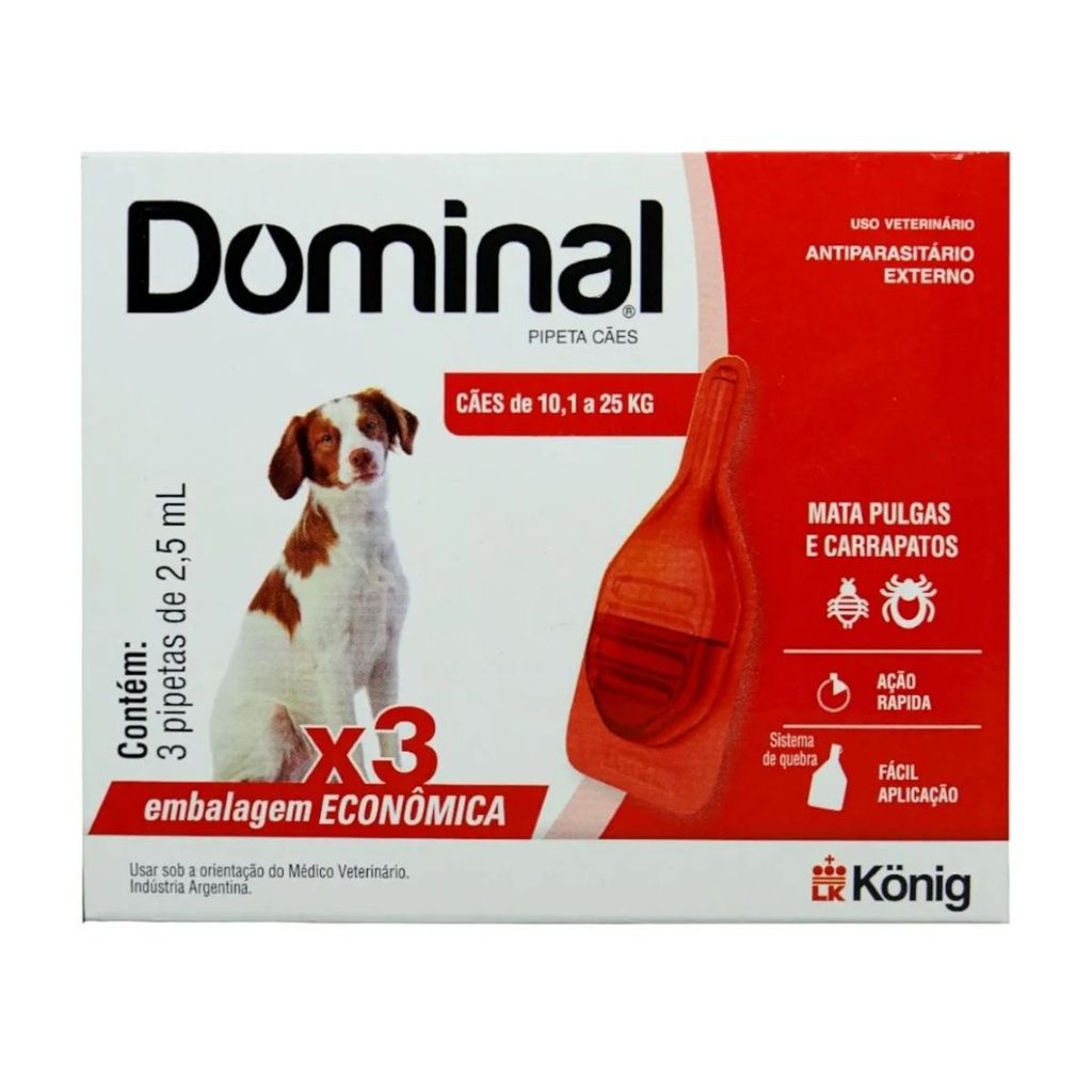 Dominal Pipeta Para Cães de 10,1 a 25 Kg 3x Pipetas de 2ML