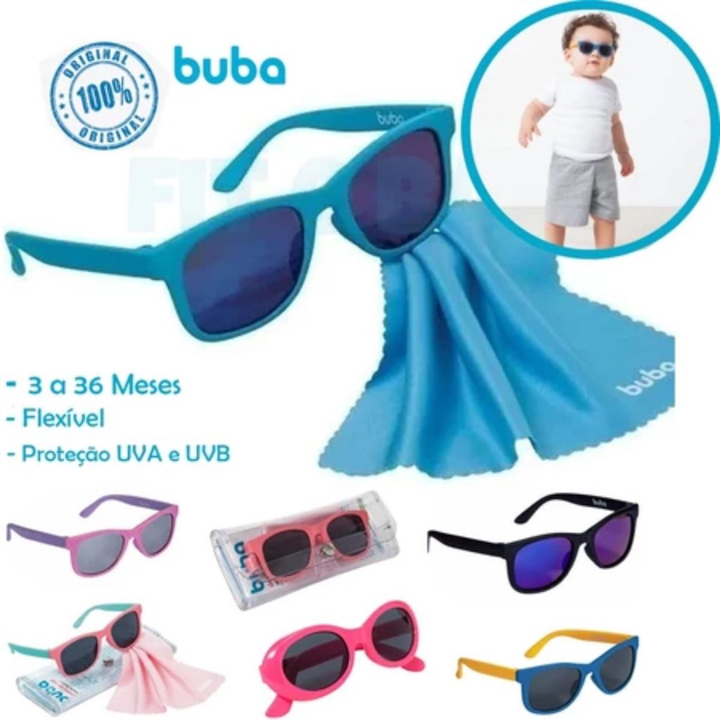 Óculos de Sol Buba para Bebê Fléxível Proteção UVA UVB e Estojo