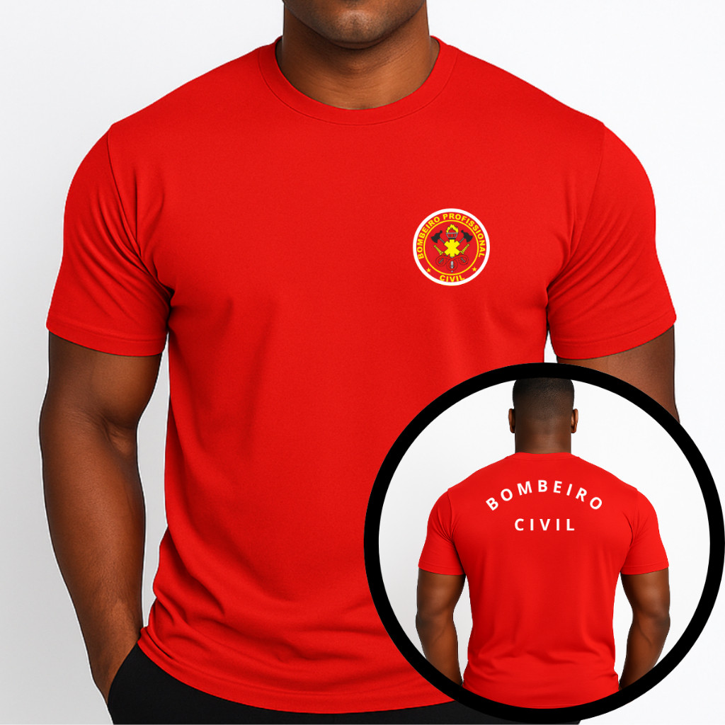 Camiseta Bombeiro Civil Vermelha Uniforme Profissão 100% Algodão