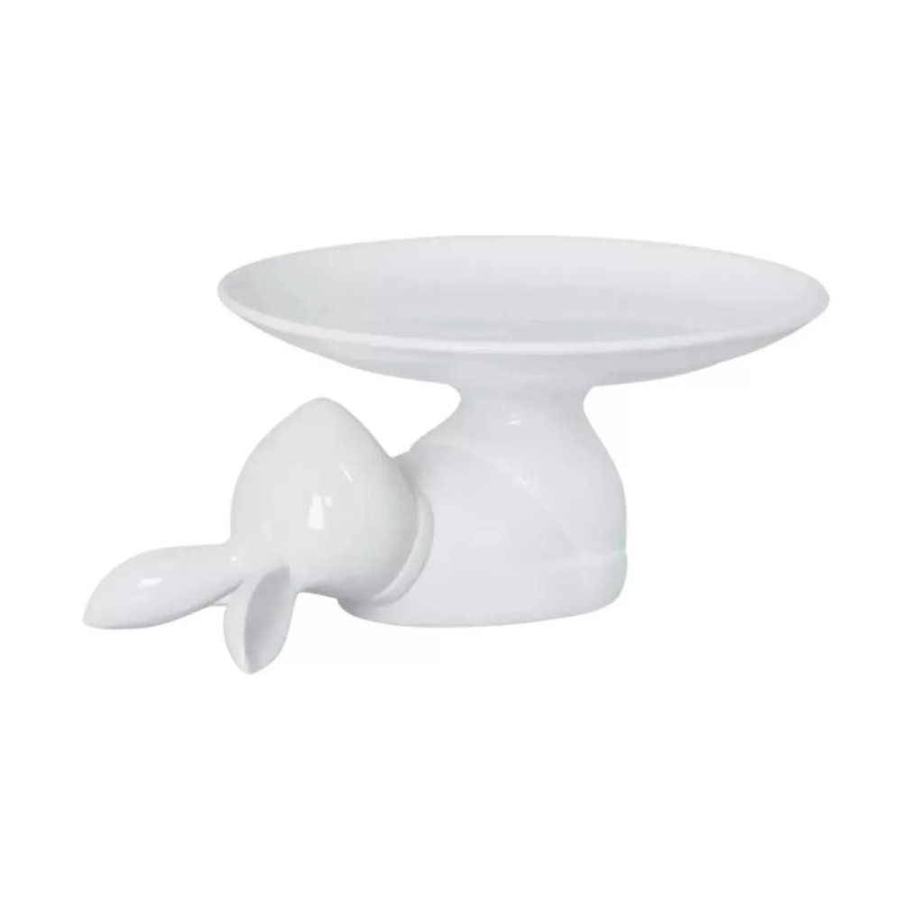 Boleira de Cerâmica com  Pé Coelho Deitado Branco Clean M 23cm x 12cm - G.A.Ceramica