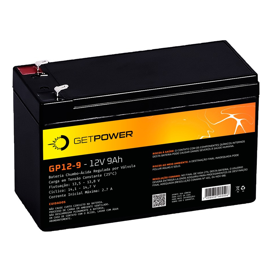 Bateria Estacionária VRLA/AGM 12v 9ah GP12-9 GetPower