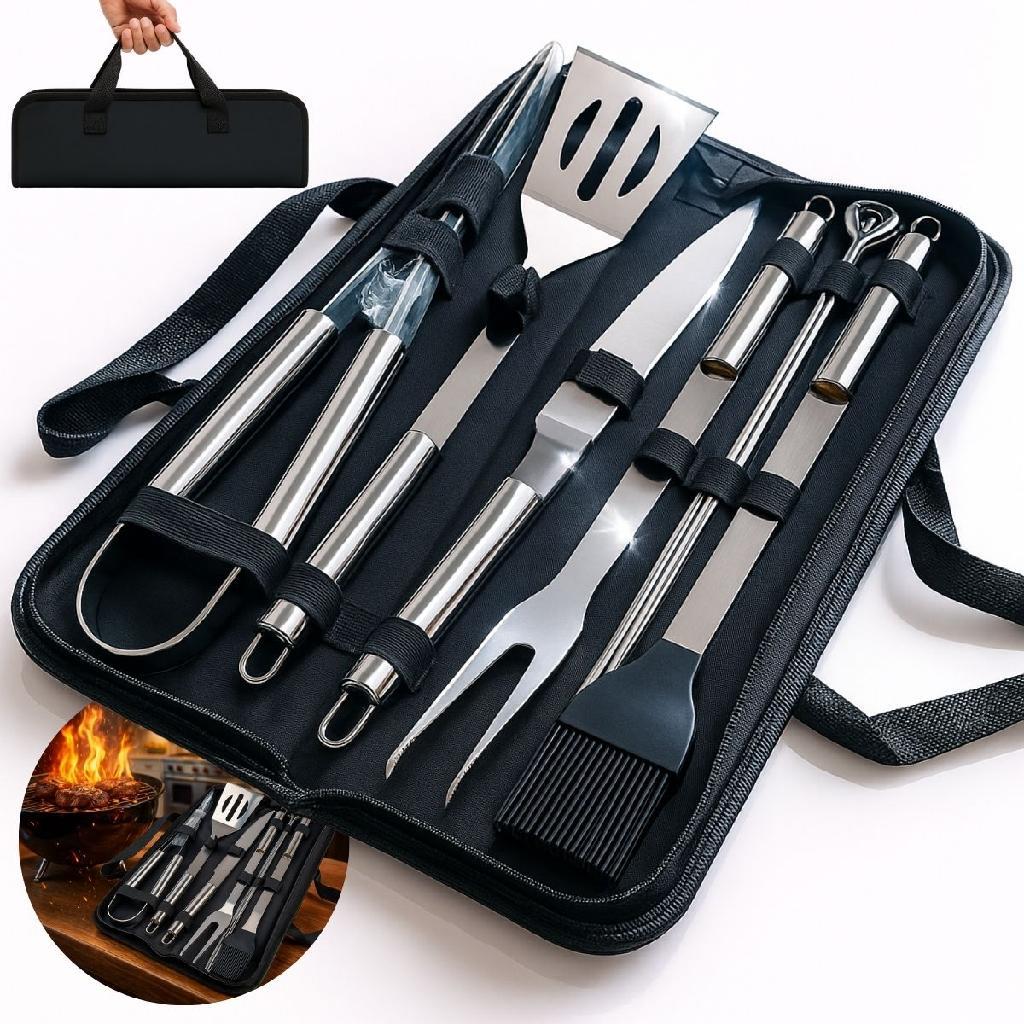 Kit Churrasco Inox 9 Peças Completa Com Maleta Profissional