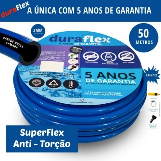Mangueira Pvc Jardim 1/2x2,0mm Superflexível Azul 50m DuraFlex Profissional