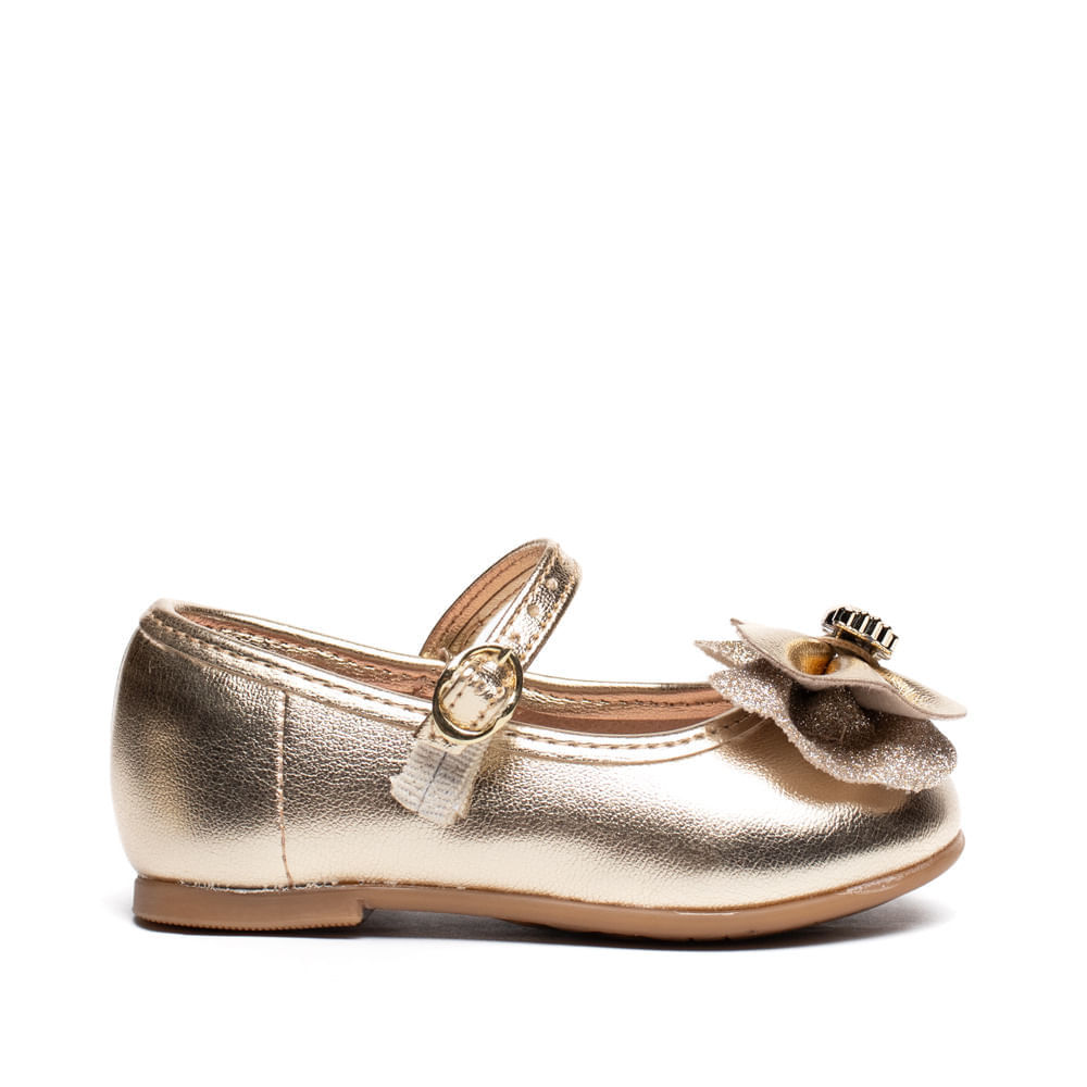 Sapatilha Infantil Molekinha Baby Brilho Laço Dourado