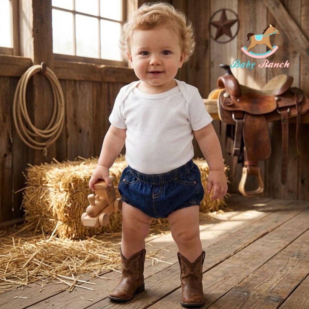 Tapa Fralda Baby Ranch Masculino Jeans Com Elastano Azul Escuro Amaciado Com Bolsos