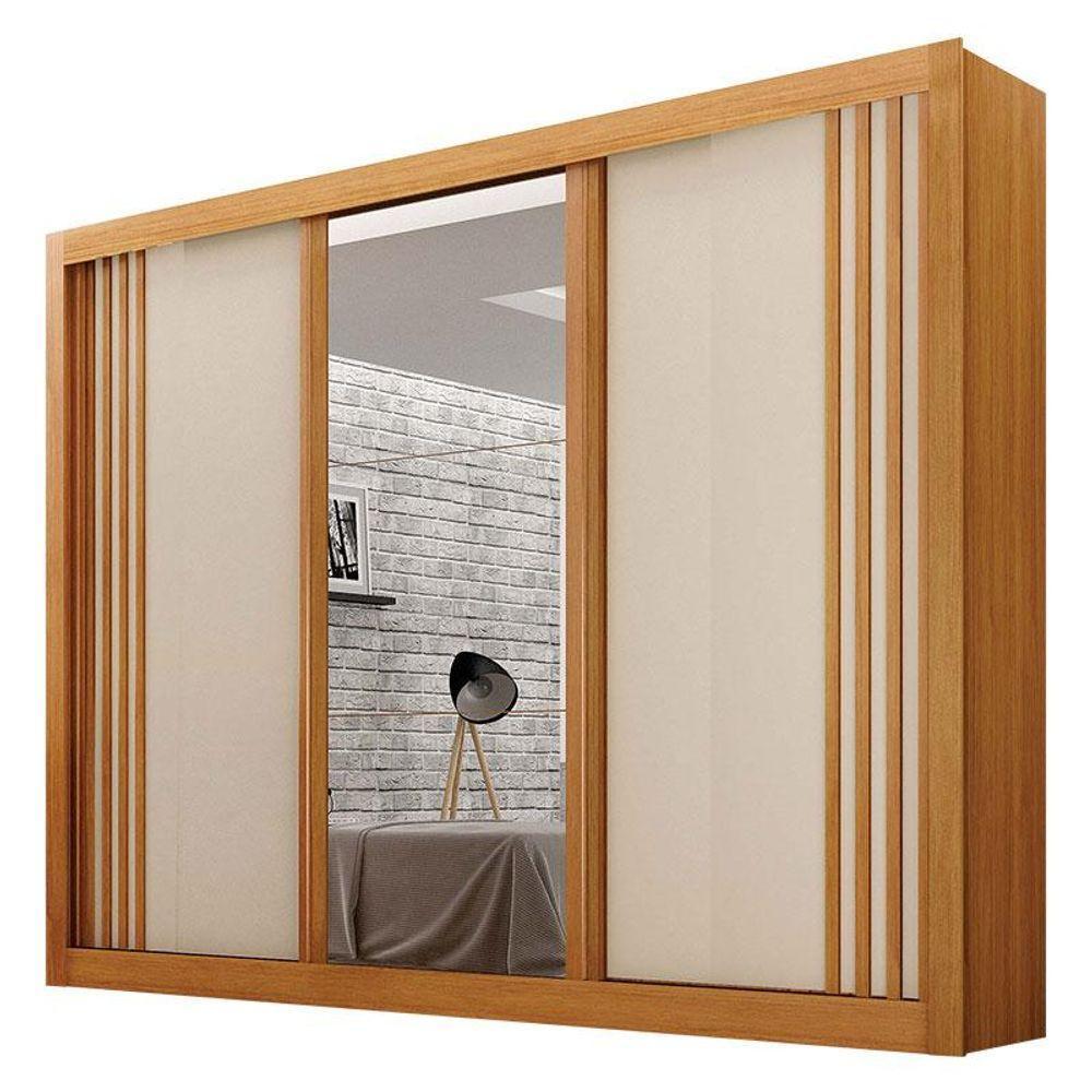 Guarda Roupa Casal 3 Portas Com Espelho Milano Cinamomo Off White - Leifer Móveis