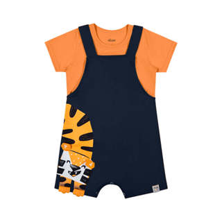 Conjunto Bebê Menino Com Jardineira Safári Elian Laranja em Oferta na Shopee