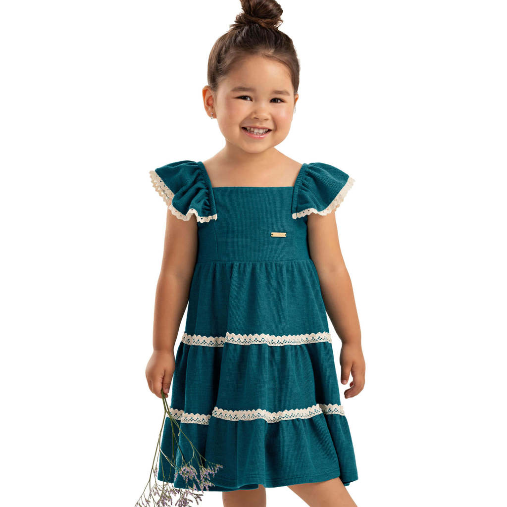 Vestido Infantil Menina Tricô Babados Colorittá Verde em Oferta na Shopee