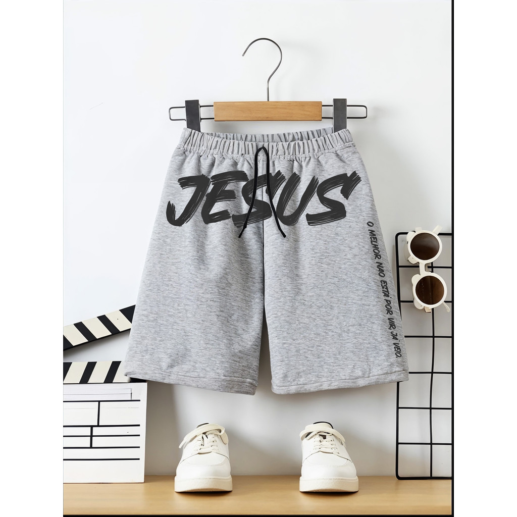 Bermuda Infantil Gospel Evangélica Moletom Estampa Jesus Roupa Cristã Juvenil