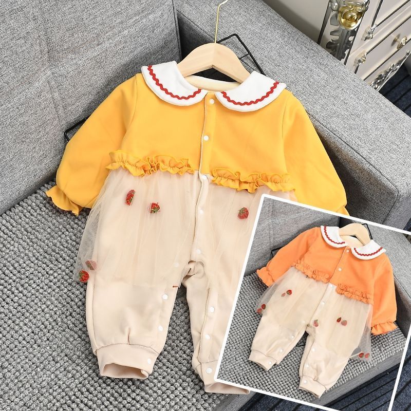 Roupas macacão Super Net roupas bonito bebê menina moda roupas Outing roupas escalada outono puro algodão escalada bebê 