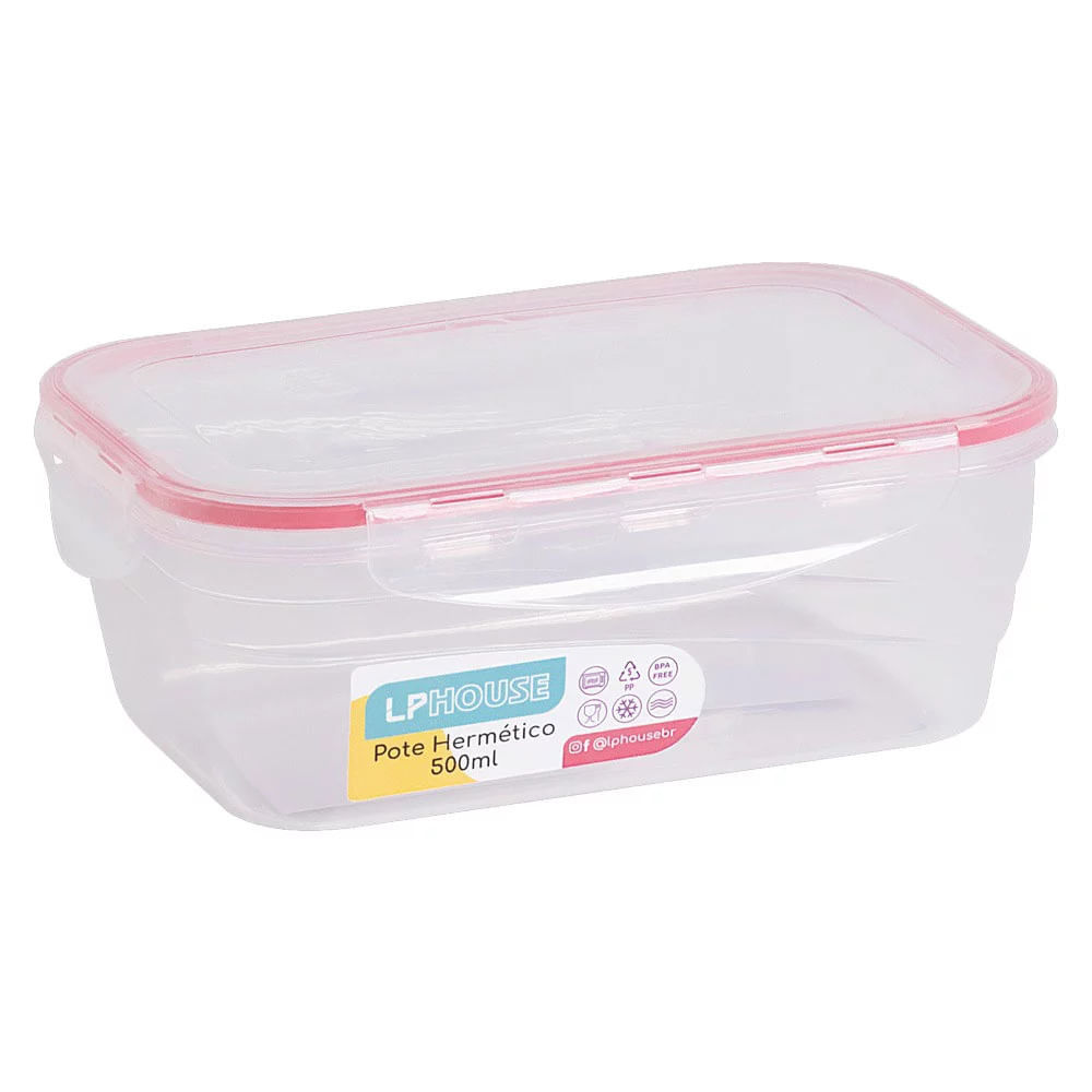 Pote para Mantimentos Hermético Plástico LP House Retangular Vermelho 500ml em Oferta na Shopee