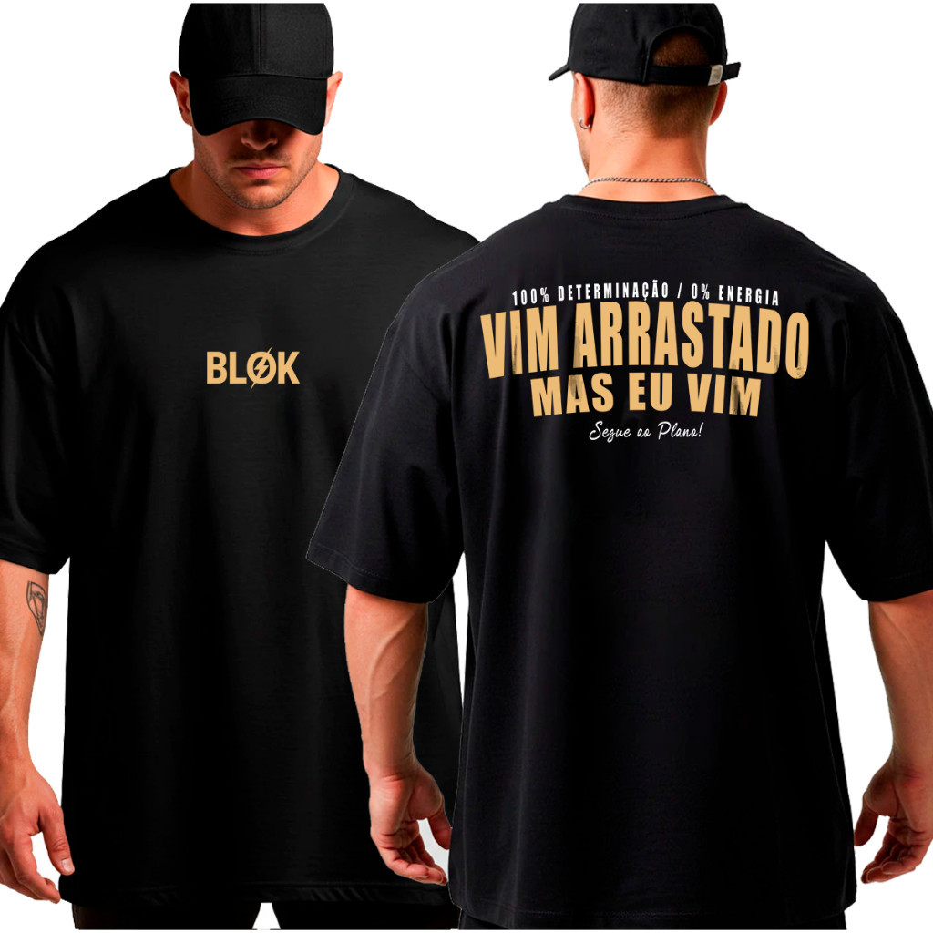 [Camiseta Vintage Masculina Algodão]HYP  Camiseta Oversized Vim Arrastado Mas Eu Vim Academia Streetwear Unissex Algodão