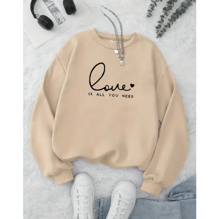 Moletom Gola Redonda Love Delicado Blusa de Frio Careca Moda Inverno Casaco Feminino