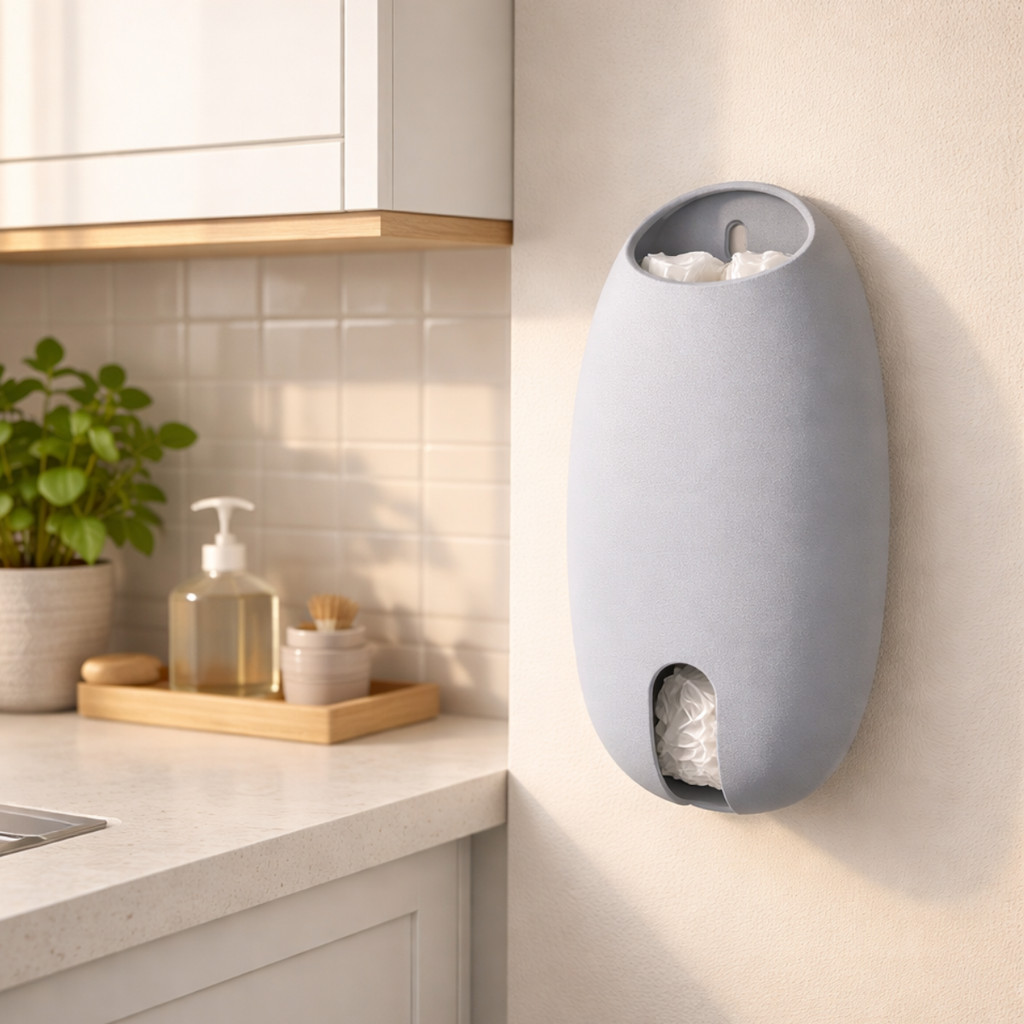 Porta Sacolas Puxa Saco Dispenser Parede Cozinha Lavanderia Organizador moderno Cinza Casa Primo