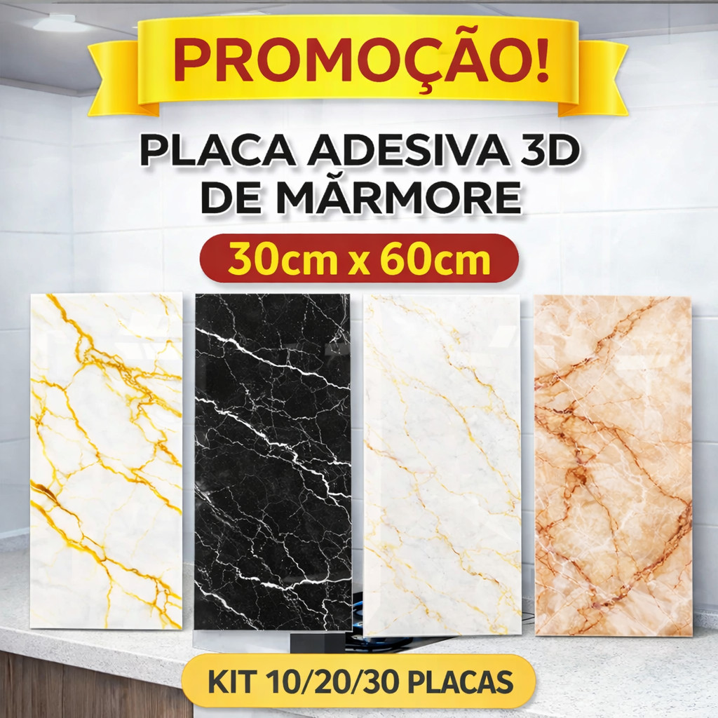 Kit 10/20/30 Placas 3D Adesivo De Parede Mármore Relevo 60x30 Autocolante Decoração Sala Luxo Quarto