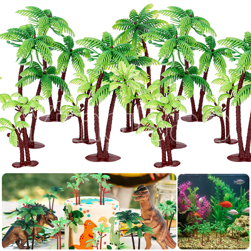 10-50 Peças Topper De Bolo De Palmeira Falsa , Modelo De Coqueiros Em Miniatura , Floresta Tropical Artificial , Decoraç