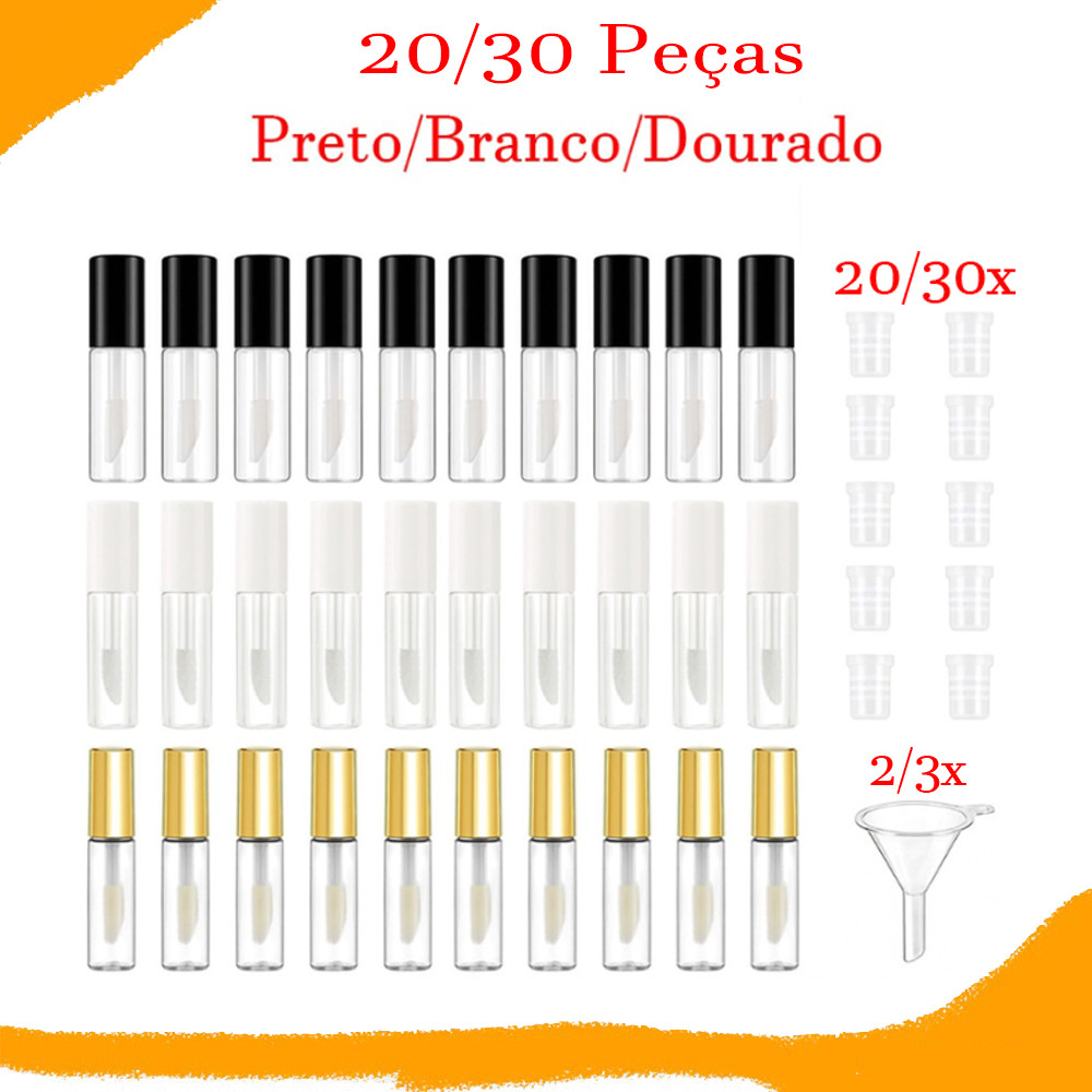 20/30 Peças de tubos vazios de brilho labial transparentes de 1,2 ml, recipientes de protetor labial para maquiagem DIY em Oferta na Shopee