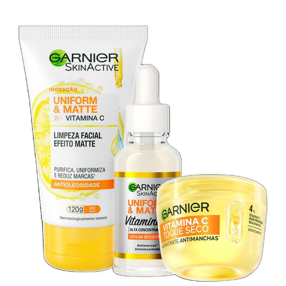 Kit Garnier SkinActive Uniform & Matte Vitamina C Limpeza e Toque Seco (3 Produtos)
