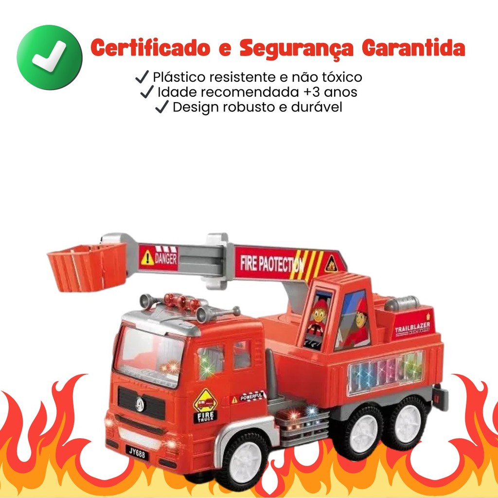 Caminhão Bombeiro Brinquedo Infantil Interativo com Sensor Bate e Volta Luzes 4D Sons Kizumba — imagem 2 de 2