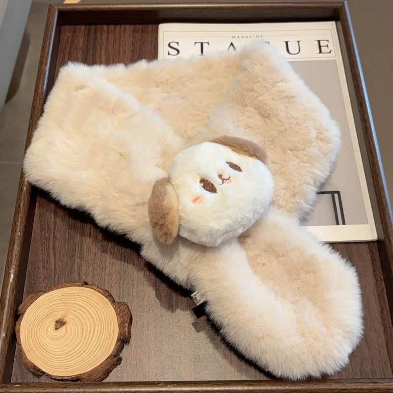 Cachecol infantil, aquecedor de pescoço espesso para o outono e inverno, design fofo de cabeça de cachorro em desenho an