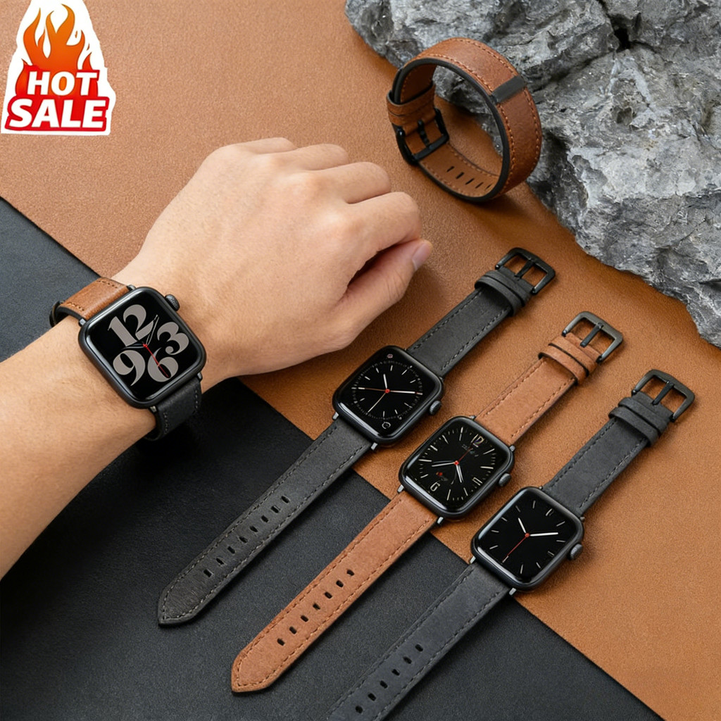Nova Pulseira De Relógio De Couro De Bezerro Compatível Com apple watch Série 11 10 9 8 7 6 Se