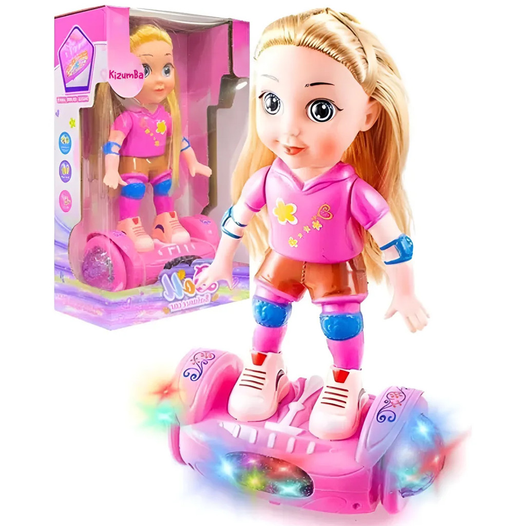 Boneca Interativa Hoverboard Skate Eletrico Musical Luz Led Andadora Bate E Volta Infantil Kizumba