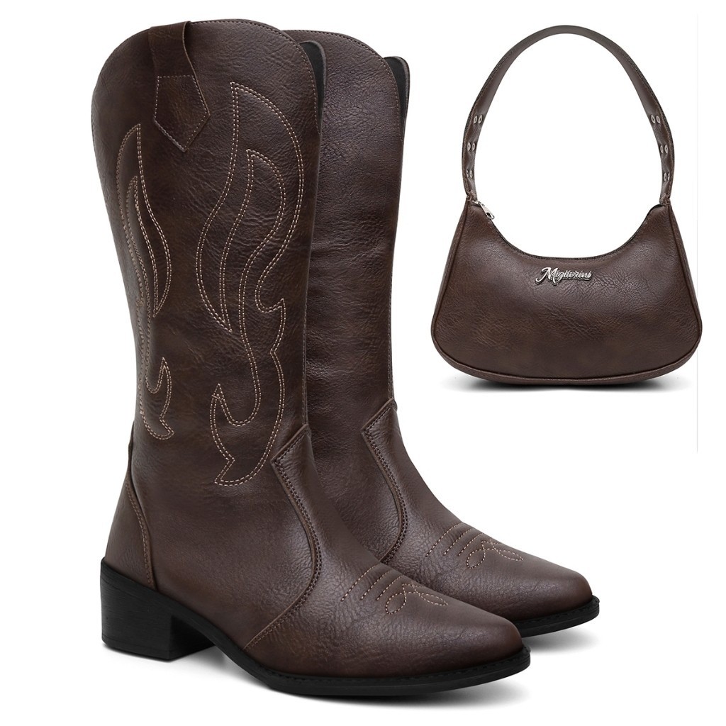 Combo Texana Bordada Café Western Com Bolsa Ombro Blogueira Taxas Ideal Rodeio Vaquejada