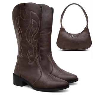 Combo Texana Bordada Café Western Com Bolsa Ombro Blogueira Taxas Ideal Rodeio Vaquejada