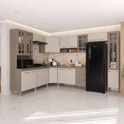 Cozinha Modulada Completa Fidelitá Paris 9 Peças 515cm 20 Portas 3 Gavetas Com Tampo Nogal/Salinas