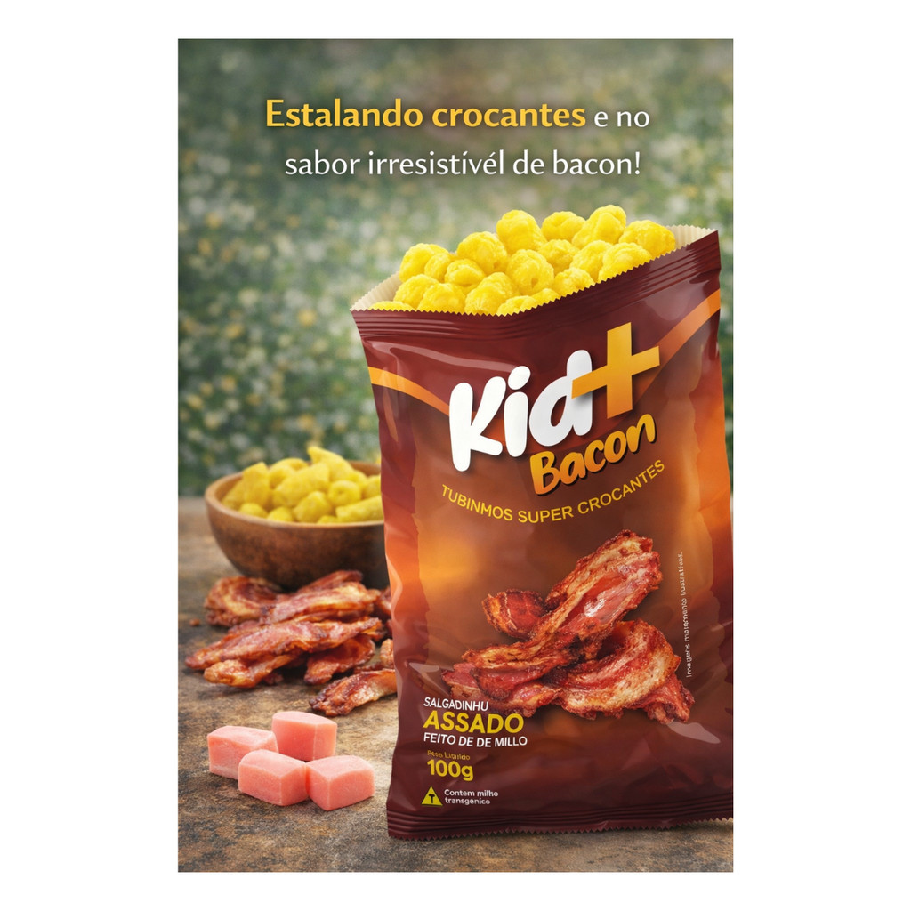 Salgadinho Kid+ Sabor Bacon 40g 100g