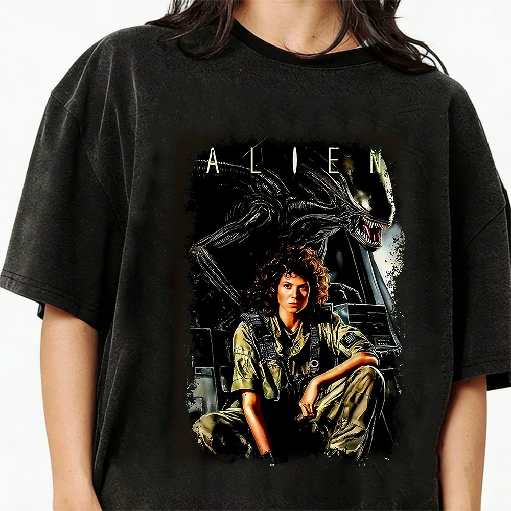 2026 Camiseta Estampa Alien Sci-Fi Horror Ficção Militar T-shirt Unissex Streetwear Envio Imediato