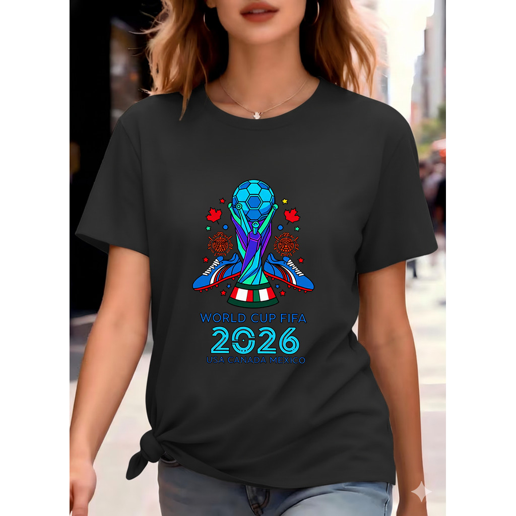 Camiseta De Futebol Com Design Do Troféu Da Copa Do Mundo FIFA 2026, Usa Canadá México, Azul, Verde, Branco, Tamanhos Ún