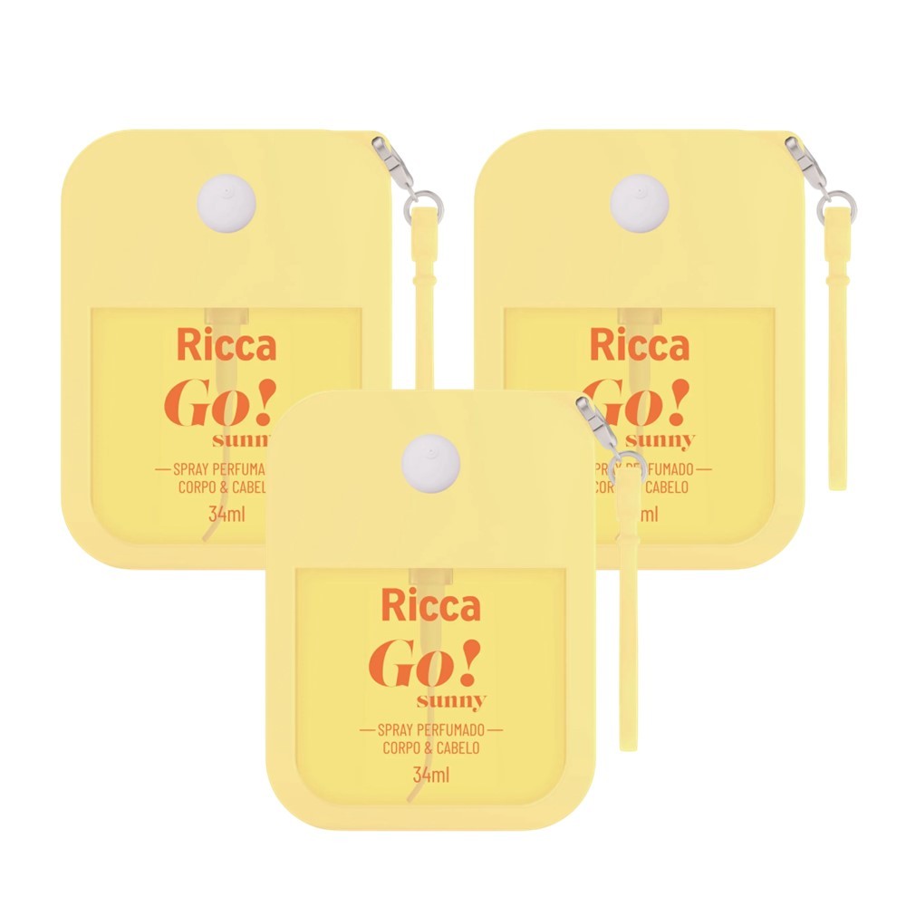 Kit 3 Colônia Perfume Spray Perfumado Refrescante Água Coco Lima Corpo Cabelo Go! Sunny Ricca 34ml