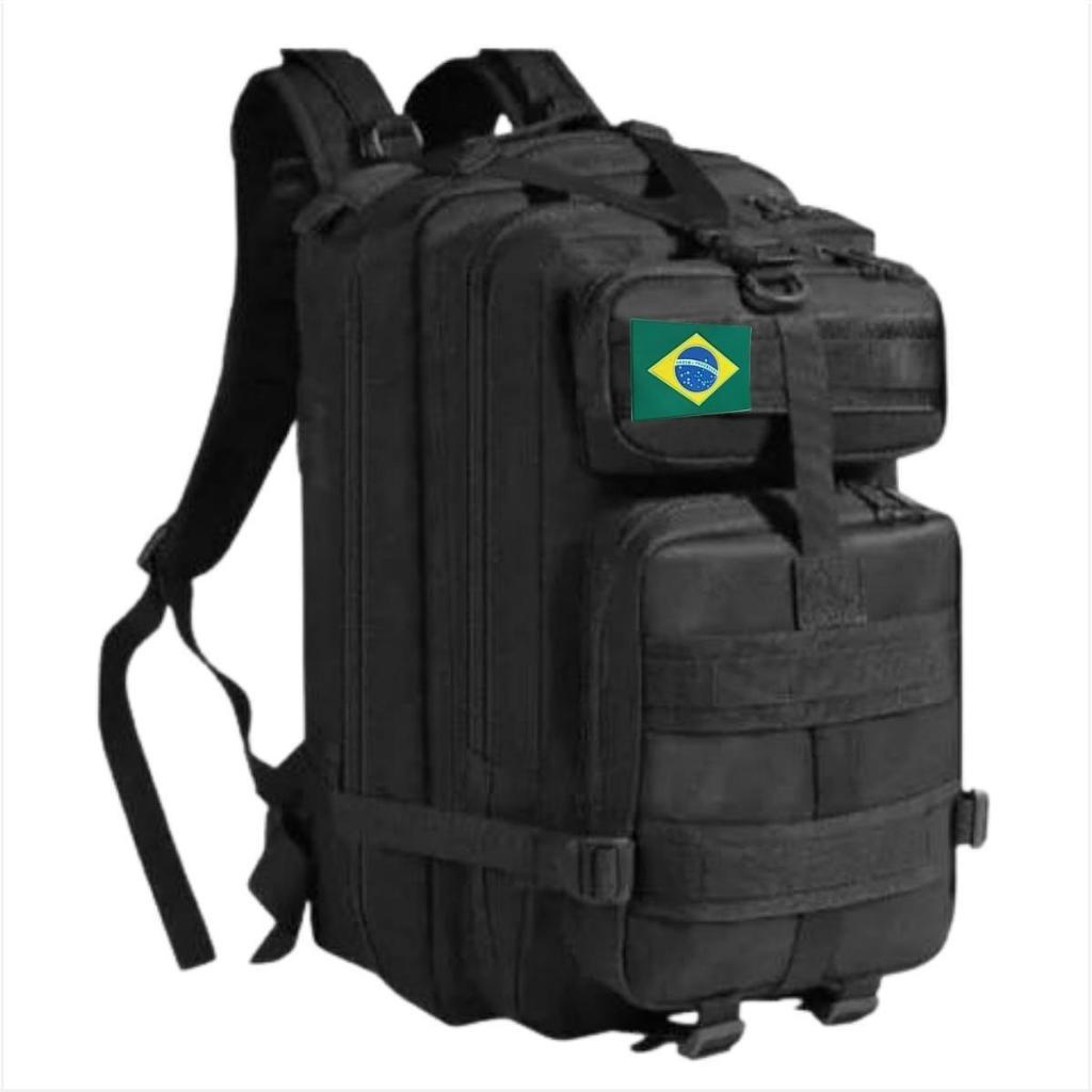 Mochila Militar 30L Impermeável Reforçada Masculina Assault com Patch do Brasil (Brinde)