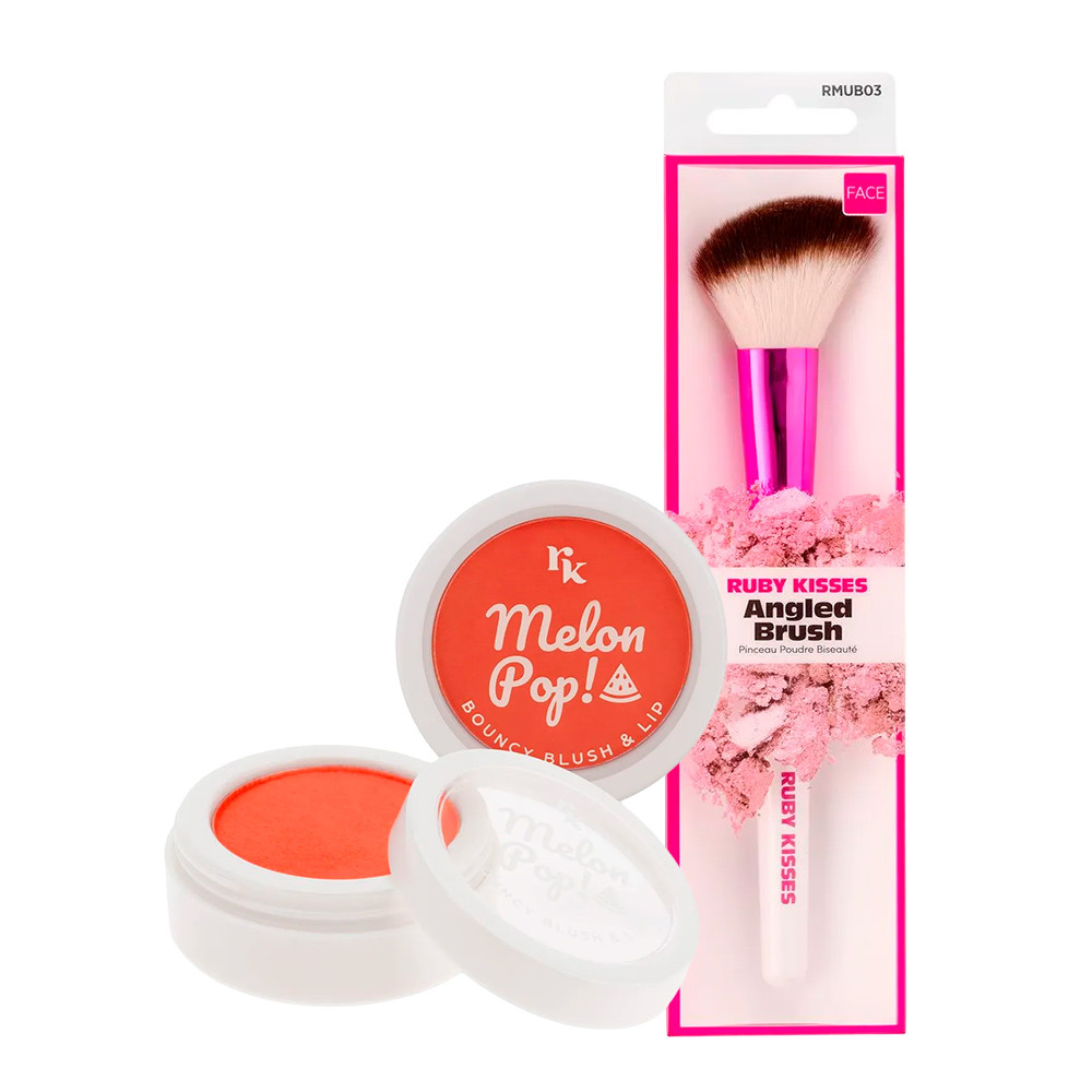 Kit Blush Bouncy & Lip Melon Pop Red + Pincel Chanfrado para Blush - Ruby Kisses