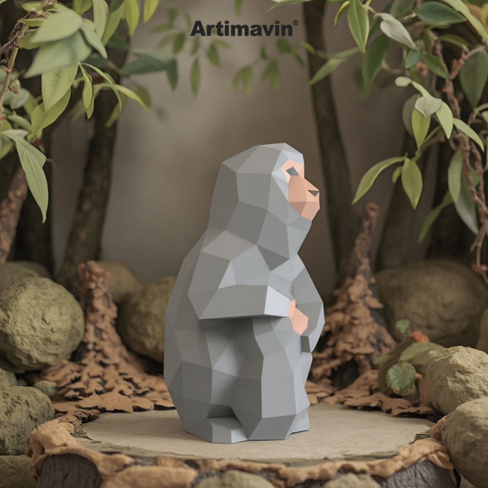 MOMO molde de papel tridimensional macaco mãe-filho papel artesanal modelo de papel pai-filho artesanal adulto descompre
