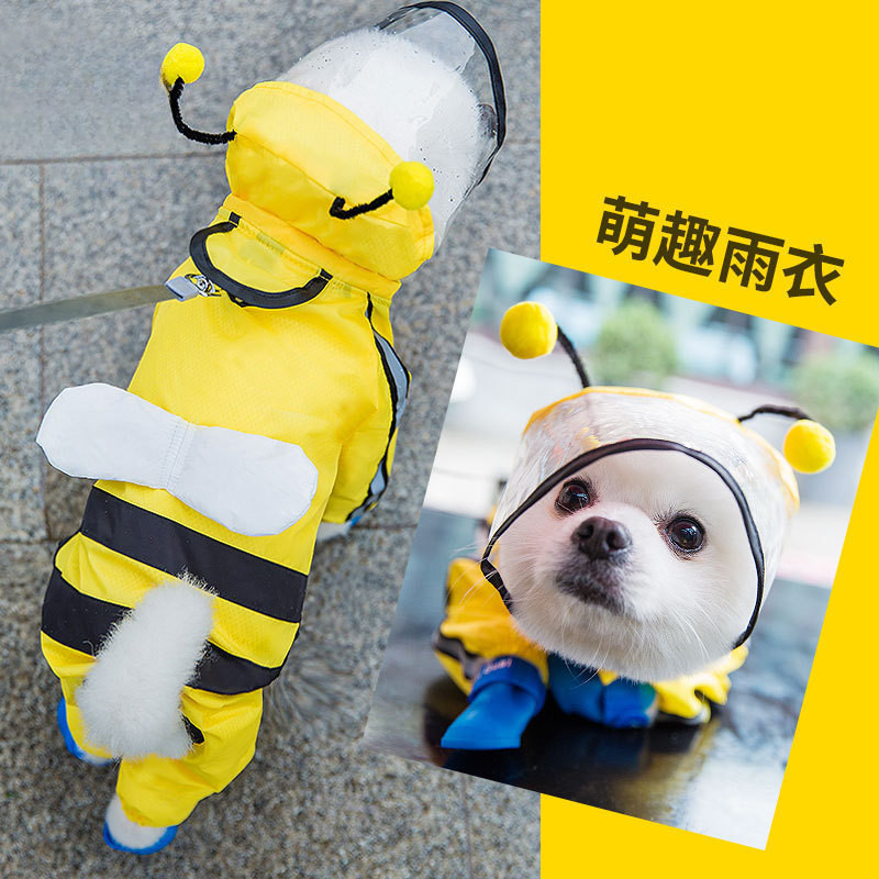 Capa de chuva para cães, estilo de quatro patas, impermeável, cobertura total, capa de chuva de pelúcia, roupa para dias