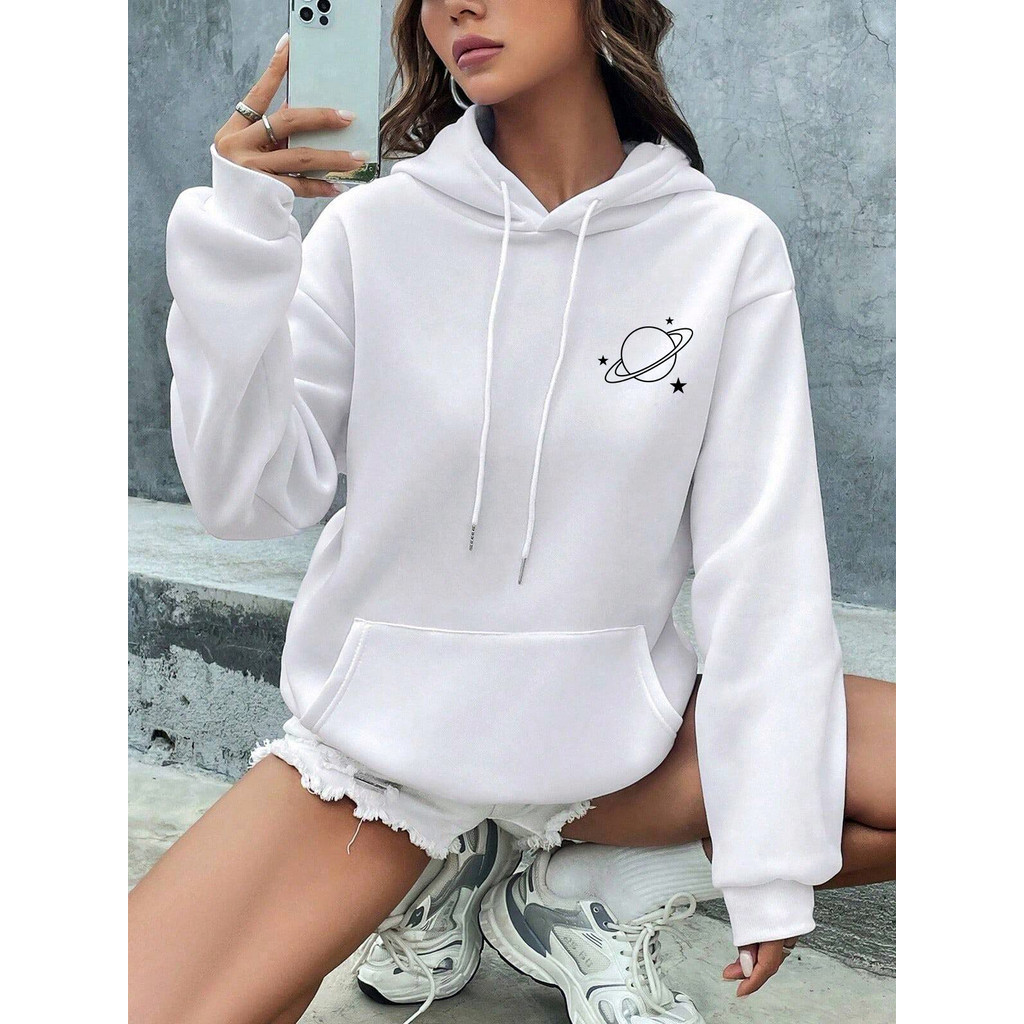 Moletom Unissex Planeta Flanelado Estampado Moda Inverno Bolso Canguru Com Capuz